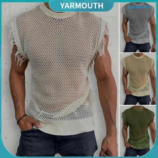 Yyr-- เสื้อกล้าม คอกลม แขนกุด ผ้าถัก สีพื้น สําหรับผู้ชาย