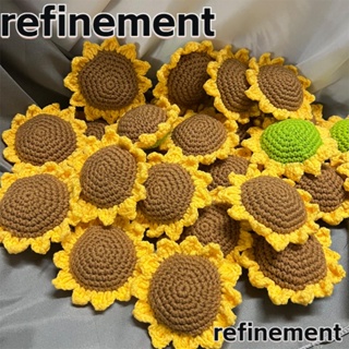 Refinement เข็มกลัดถักโครเชต์ รูปดอกไม้ ดอกทานตะวัน DIY อุปกรณ์เสริม สําหรับตกแต่งบ้าน 2 ชิ้น