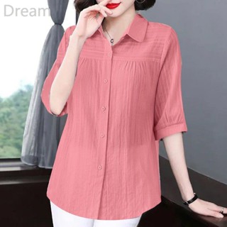 Pure cotton shirt Korean style loose all-match belly covering slimming solid color polo collar womens shirt