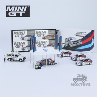 Mini GT 1:64 Lancia Delta/White Land Rover/Martini Racing WRC Figure/Martini ชุดเต็นท์ โมเดลรถยนต์ Diecast