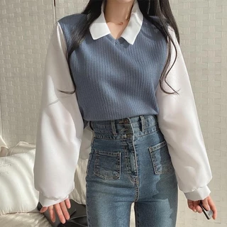 FASHION.61 เสื้อเชิ้ตเเขนยาวผู้หญิง เสื้อคอปก รุ่น W6890