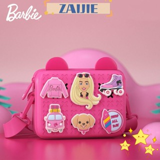 Zaijie24 กระเป๋าเป้สะพายหลัง ทรงสี่เหลี่ยม ลายการ์ตูนบาร์บี้ สีชมพู กันน้ํา DIY