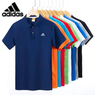 Adidasเสื้อโปโลแขนสั้น ผ้าเรยอน โพลีเอสเตอร์ 100% แห้งเร็ว สีพื้น สําหรับผู้ชาย และผู้หญิง