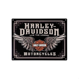 ป้ายสัญลักษณ์ดีบุก ลายนูน Harley Davidson ขนาด 8 X 12 นิ้ว สีดํา