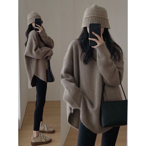 เสื้อกันหนาว คอกลม แขนยาว ผ้าถัก สีพื้น สไตล์วินเทจ แบบเรียบง่าย แฟชั่นฤดูใบไม้ร่วง