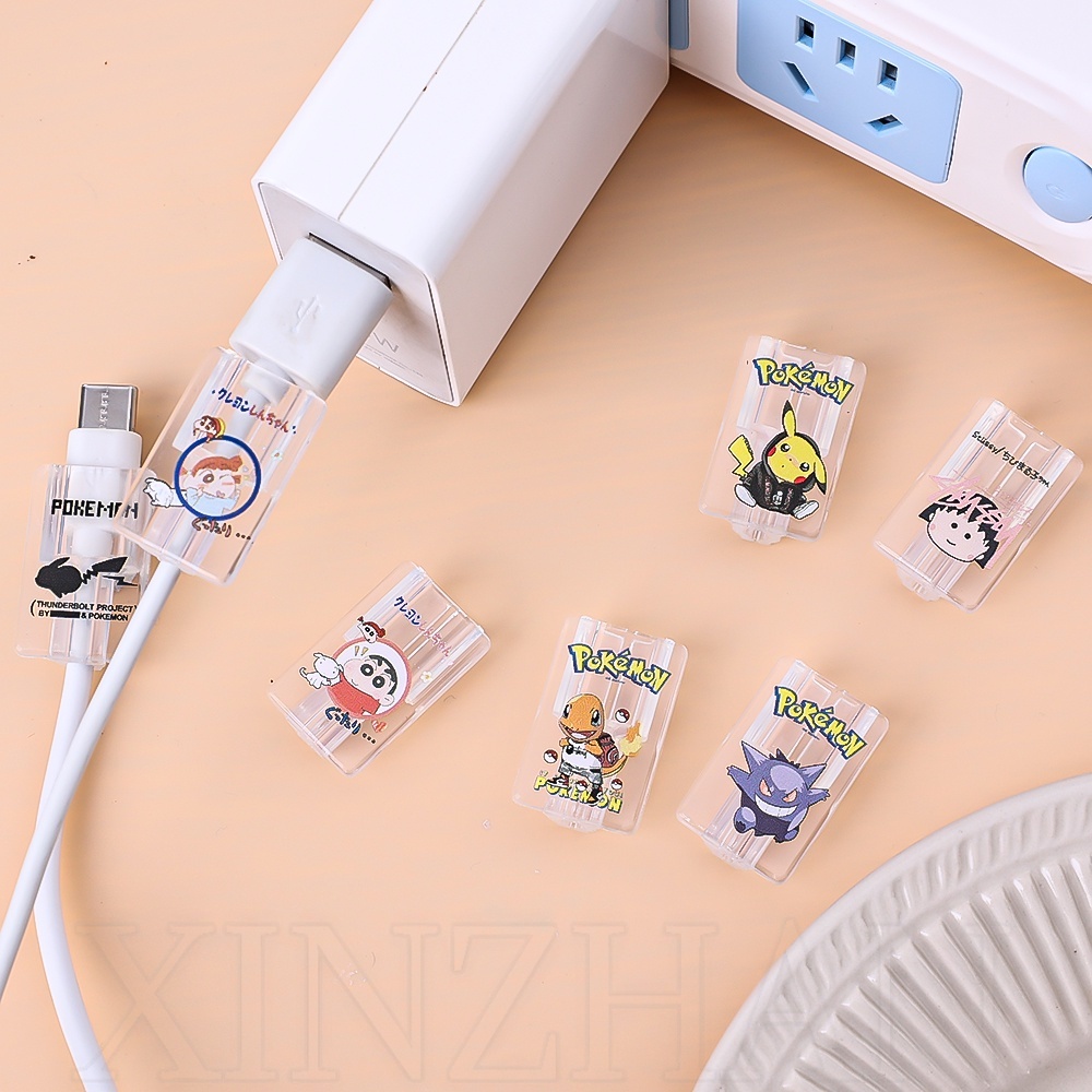 คลิปยึดสายเคเบิล ป้องกันการแตก เข้ากันได้กับที่ชาร์จ iPhone / ปลอกป้องกันปลายสายเคเบิล / ตัวป้องกันสายเคเบิล การ์ตูนใส / ที่วางสายข้อมูลโทรศัพท์มือถือ