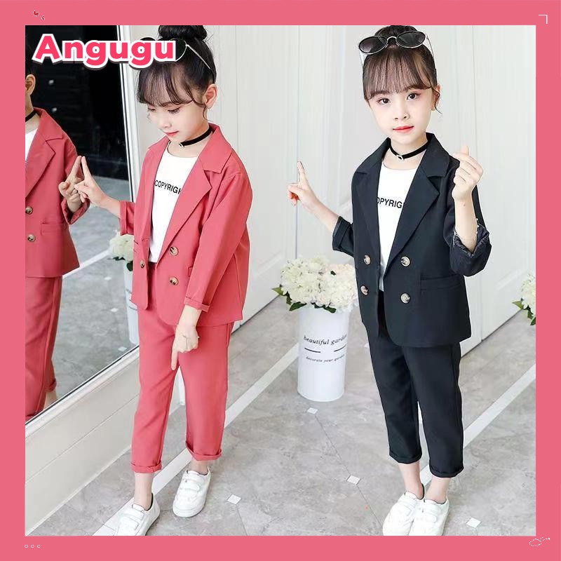 Angugu ชุดเสื้อเบลเซอร์ กางเกงขายาว แฟชั่นฤดูใบไม้ผลิ สไตล์เกาหลี สําหรับเด็กผู้หญิง อายุ 3-12 ปี 2023 2 ชิ้น
