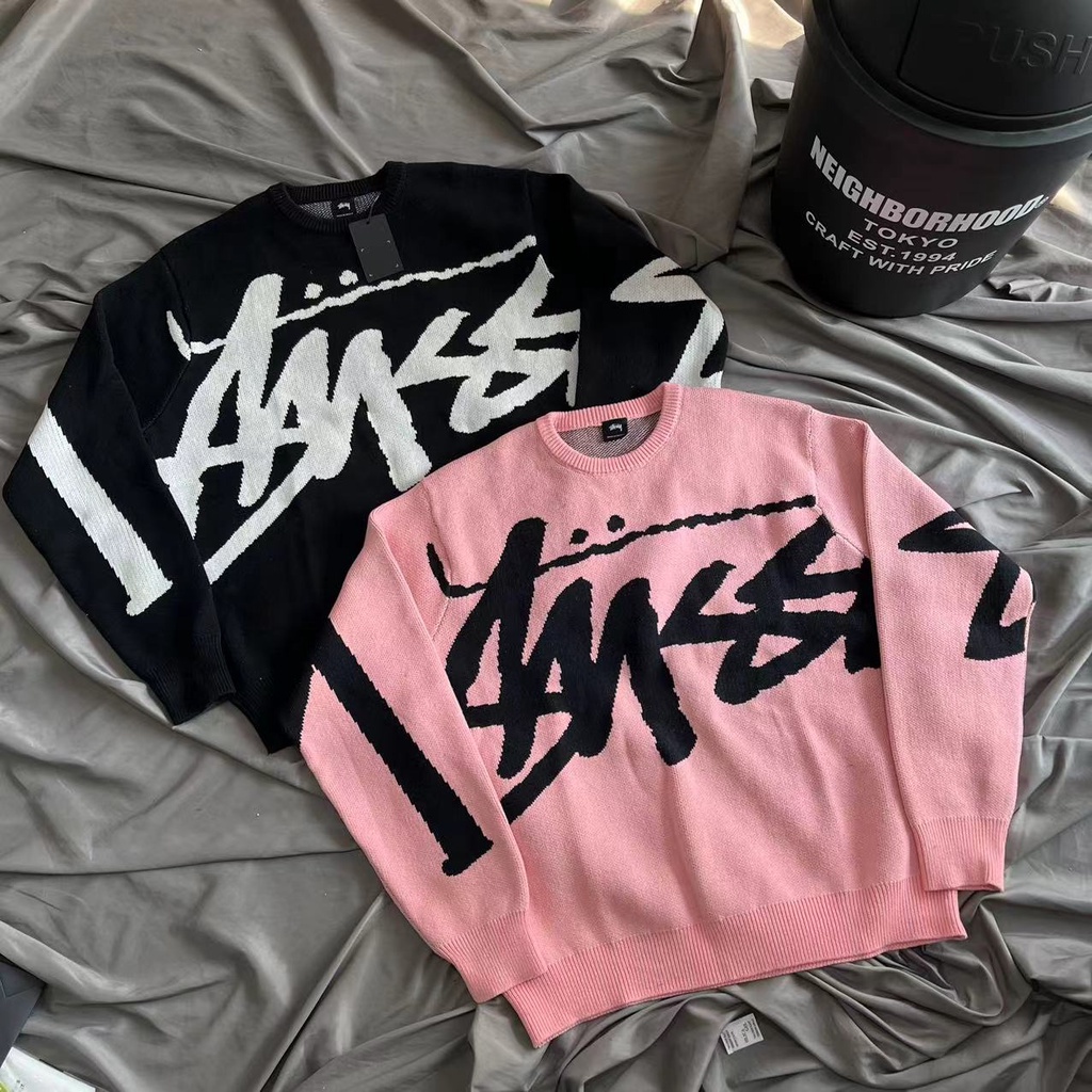 เสื้อกันหนาว คอกลม ผ้าถัก พิมพ์ลายโลโก้ตัวอักษร ขนาดใหญ่ สไตล์สตรีท สําหรับผู้ชาย และผู้หญิง