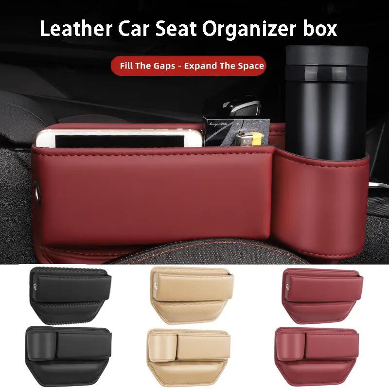 Leather Car Seat Gap Organizer Multifunction Console Crevice Filler Side Storage Box with Cup Holder Car Interior Storag