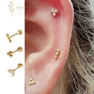 Roselife ต่างหูสตั๊ด ทรงกลม ทอง แพ้ง่าย ประดับพลอยเทียม สําห…