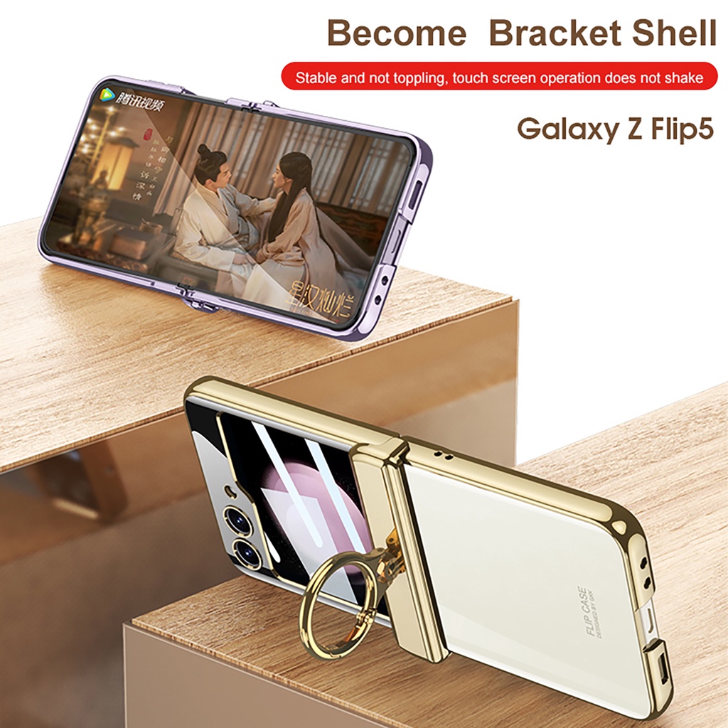 Ready ใหม่เคสใสสําหรับ Samsung Galaxy Z Flip 6 Flip 5 เคสโทรศัพท์พร้อมแหวน Flip5 Flip4 แม่เหล็กดูดบานพับป้องกันกรณีพร้อมขาตั้ง Z 5 Z 4 [คลังสินค้าพร้อม] ราคา ถูกที่สุด ดีลบีเคเค แกลเลอรีภาพที่ 7