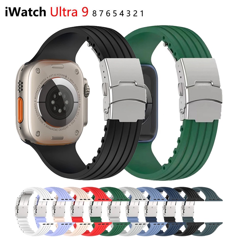 สายนาฬิกาข้อมือซิลิโคนนิ่ม สําหรับ Apple Watch Ultra2 44 มม. 40 มม. 49 มม. 45 มม. 41 มม. 38 มม. 42 มม. 45 มม. iwatch series 3 6 se 7 8 9