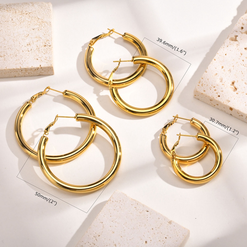 Vnox ต่างหูห่วงวงกลม สเตนเลส ทอง 18K 30 มม. 40 มม. 50 มม. สําหรับผู้หญิง