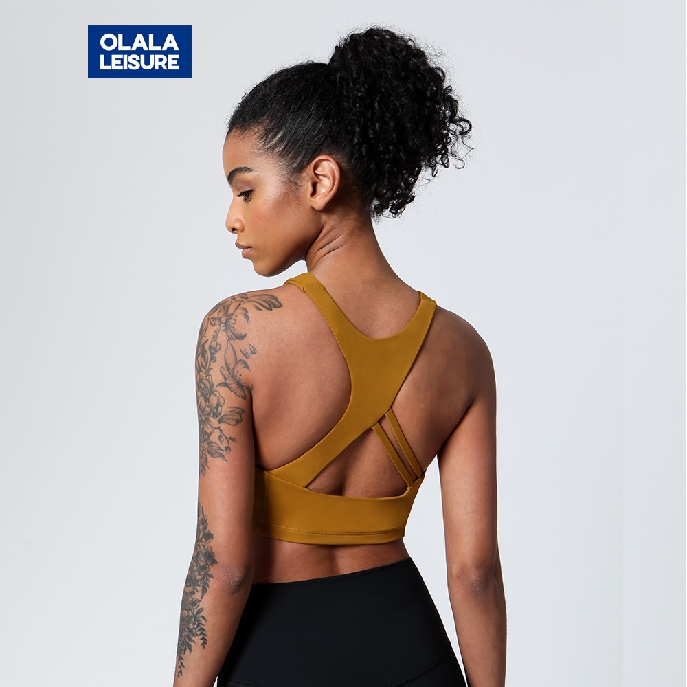 OLALA LEISURE ชุดสปอร์ตบรา สองด้าน พร้อมแผ่นรองหน้าอก แบบยืดหยุ่น สําหรับผู้หญิง ใส่เล่นโยคะ วิ่ง ฟิตเนส YG 2147