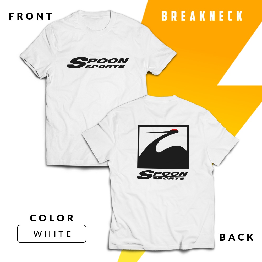 Spoon Sports t Shirt O-neck Tees Top Short Sleeve Black and White Cotton Sport Men's T-shirts ผ้าฝ้า