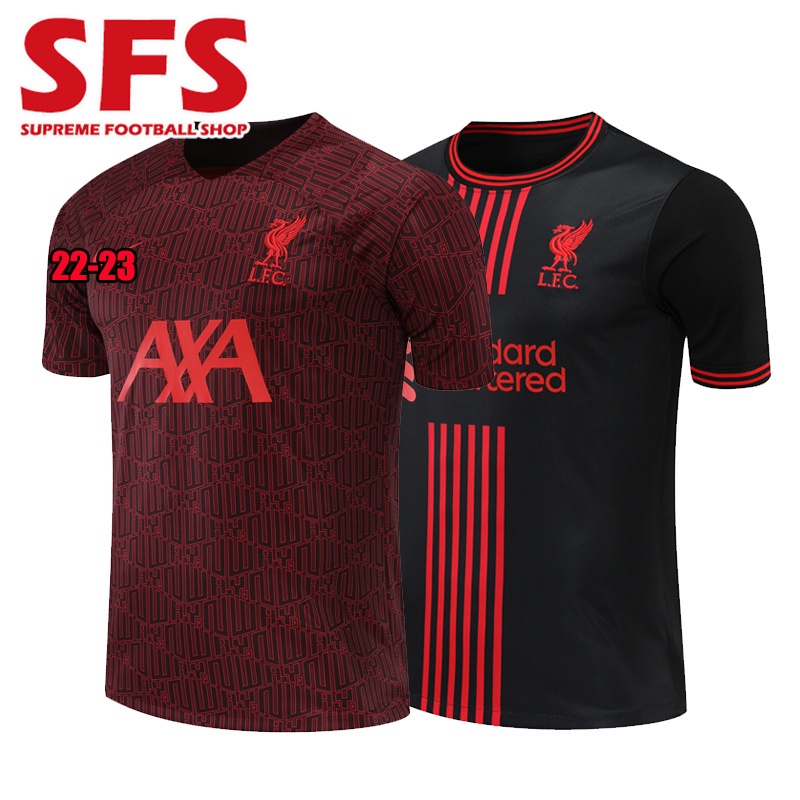 คุณภาพสูง 22-23 Liverpool LFC Red SOCCER เสื้อฟุตบอล Pre-match เสื้อยืดแฟนรุ่น S-2XL