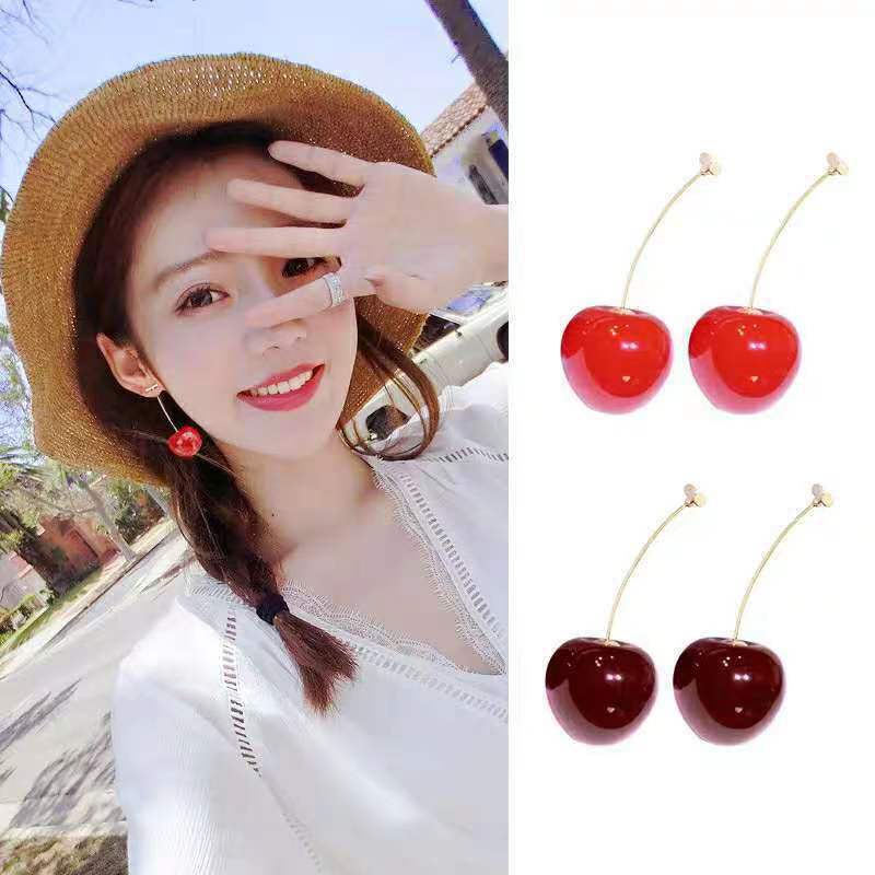 เครื่องประดับ ต่างหู จี้เชอร์รี่ และผลไม้น่ารัก สีแดง