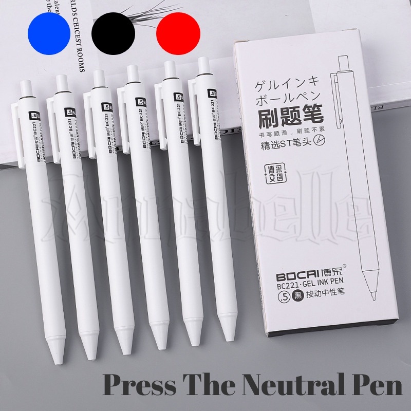 ปากกาเซ็นชื่อสํานักงาน เสาสีขาว เรียบง่าย / ปากกาเติมคาร์บอน 0.5 มม. สีดํา แดง น้ําเงิน / แปรงด่วน สําหรับนักเรียน สอบ / หัวปากกา ST กด ปากกาเป็นกลาง