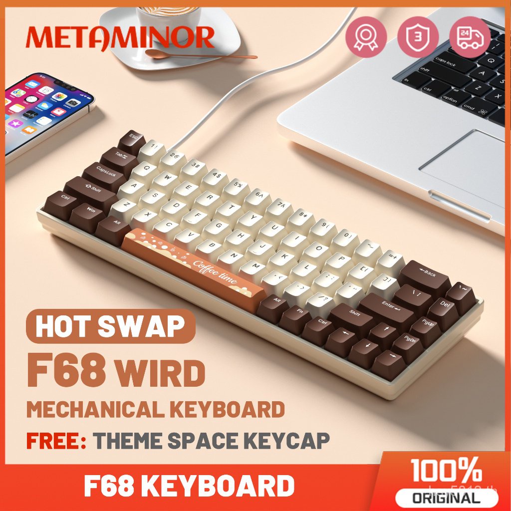 New meta F68 65% wired keyboard 68 backlit key for PC Mac