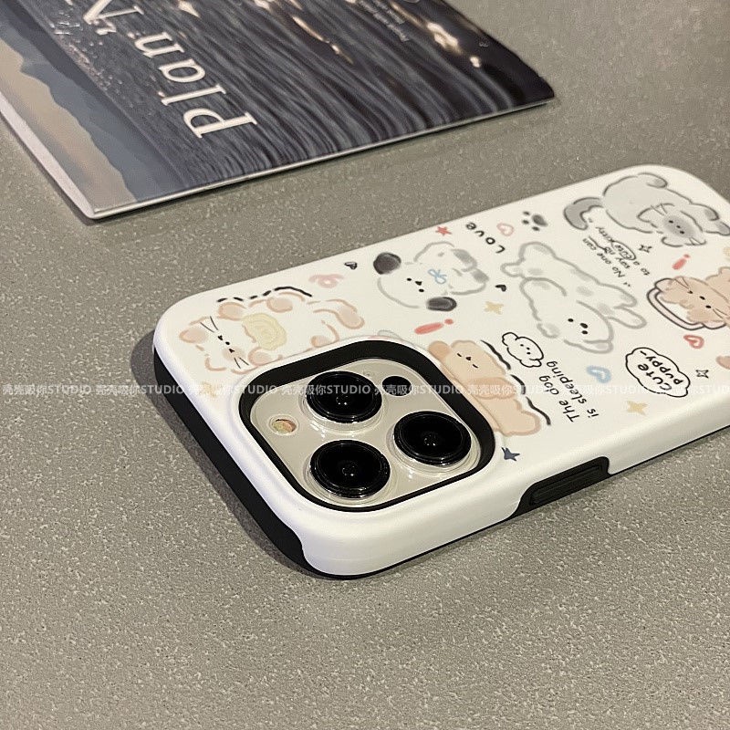 เคสโทรศัพท์มือถือ ลายการ์ตูนสัตว์กราฟฟิตี้ สองชั้น สําหรับ iPhone15 14 13 11 12Promax 11Promax 12Pro 14plus 15Promax 0783