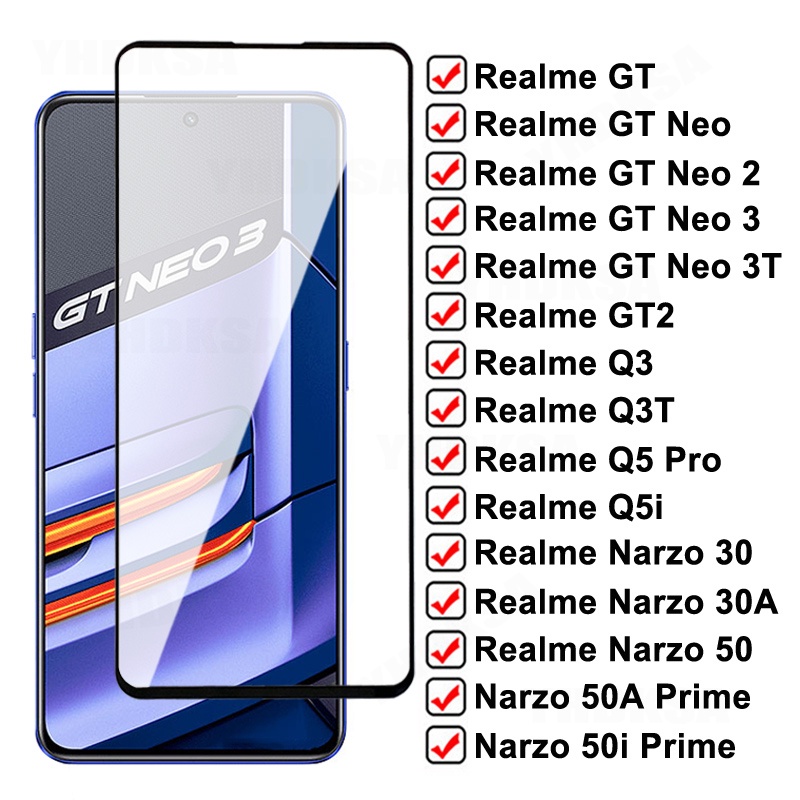 กระจกนิรภัยกันรอยหน้าจอ 9D สําหรับ Realme GT Neo 2 3 3T Q3 Q5 Pro Q3T Q5i Narzo 30 50 Pro 30A 50i 50