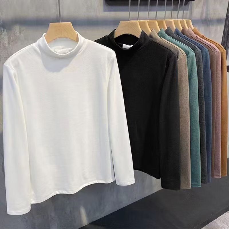 เสื้อเชิ้ตแขนยาว คอเต่า แบบหนา เข้ารูป พลัสไซซ์ สีกากี เทา ดํา ขาว กาแฟ เขียว 3XL 5XL แฟชั่นฤดูหนาว สําหรับผู้ชาย