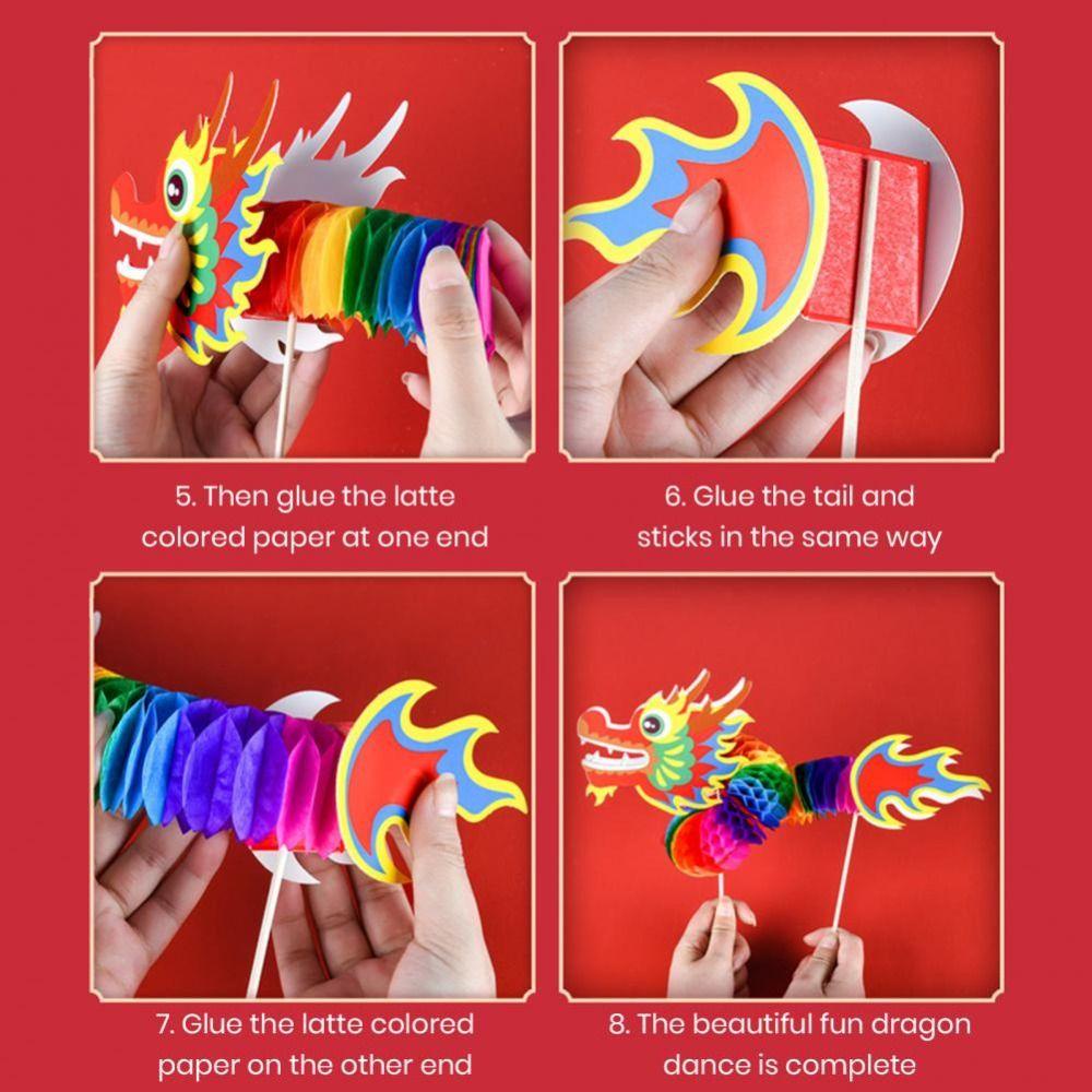 FLUXO เด็ก DIY Dragon Dance ของเล่น, Zodiac Handmade มือถือ Dragon Dance Craft, ศิลปะพรโบราณที่สมจริงสไตล์จีนกระดาษ Dragon Lunar ปีใหม่ - รูปที่ 3