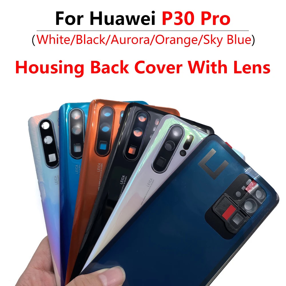 สําหรับ Huawei P30 Pro ฝาหลังด้านหลังแบตเตอรี่กระจกประตูพร้อมเลนส์ + กาว