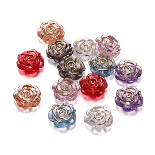 ✨ ลูกปัดอะคริลิคชุบทอง ดอกไม้ใส ขนาดใหญ่ 10ชิ้น สำหรับทำเครื…