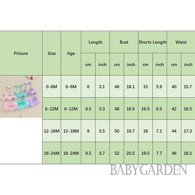 Baga-0-24 เดือน ชุดบิกินี่เด็กผู้หญิง 2 ชิ้น (เชือกคล้องคอ ลายดอกไม้ 3D เสื้อผูกคอ + กางเกงขาสั้น เอวยางยืด ) ชุดว่ายน้ําตาข่ายโปร่ง