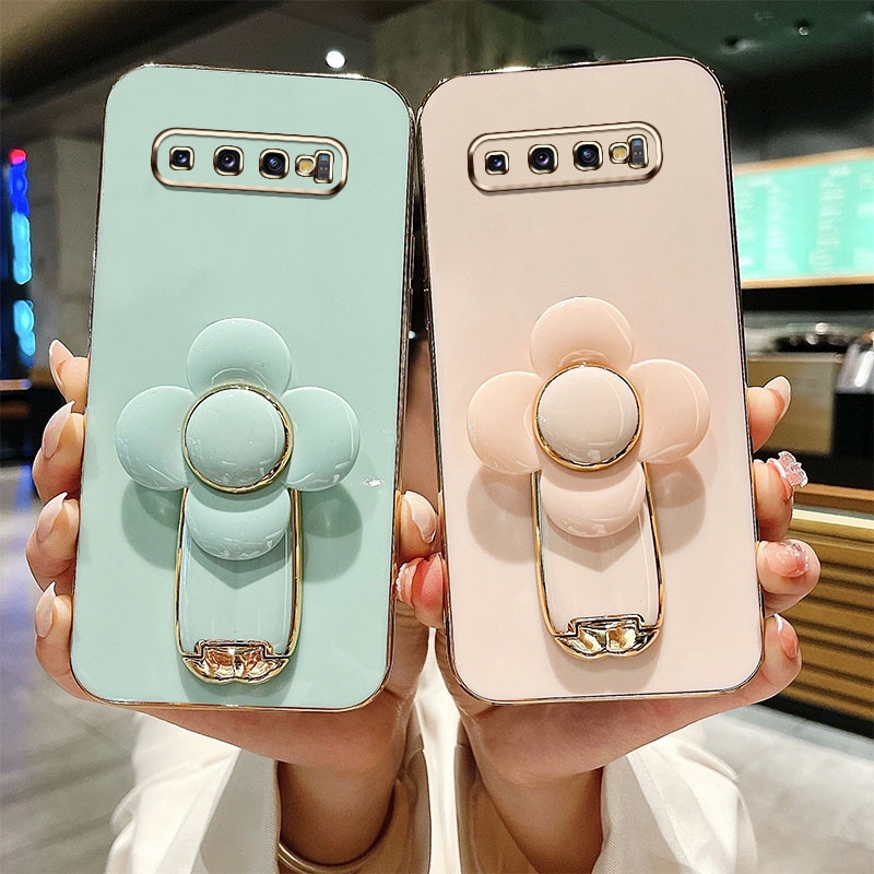 เคสโทรศัพท์มือถือ กันกระแทก ลายดอกไม้ 3D พร้อมขาตั้ง สําหรับ Samsung Galaxy S10 S9 S8 Plus