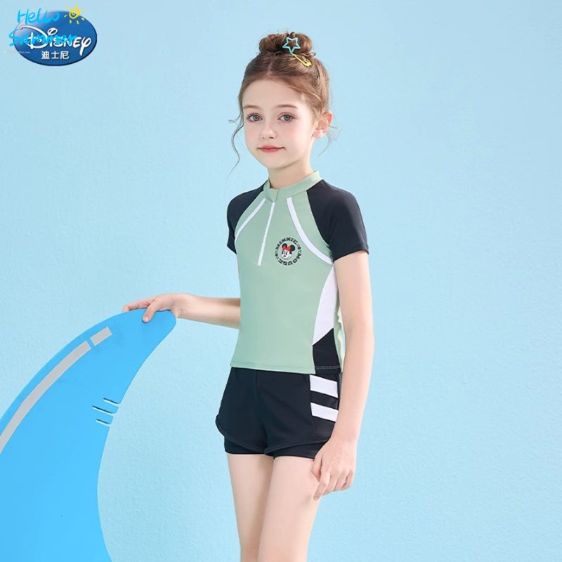 Disney ชุดว่ายน้ําเด็กผู้หญิงฤดูร้อนสไตล์ใหม่แยกชุดว่ายน้ําขนาดกลางขนาดใหญ่เด็ก Breathable สบาย Sw