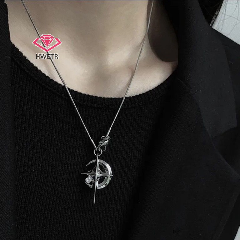 Hwetr สร้อยคอโซ่ จี้รูปดวงจันทร์ ดาว กาแล็กซี่ สไตล์เกาหลี เครื่องประดับแฟชั่น ของขวัญ ปาร์ตี้ สําหรับผู้หญิง