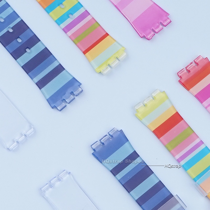 สายนาฬิกาข้อมือ ยางซิลิโคน กันน้ํา สีรุ้ง แบบเปลี่ยน สําหรับ Swatch Watch Band 16 มม. 17 มม. 19 มม.