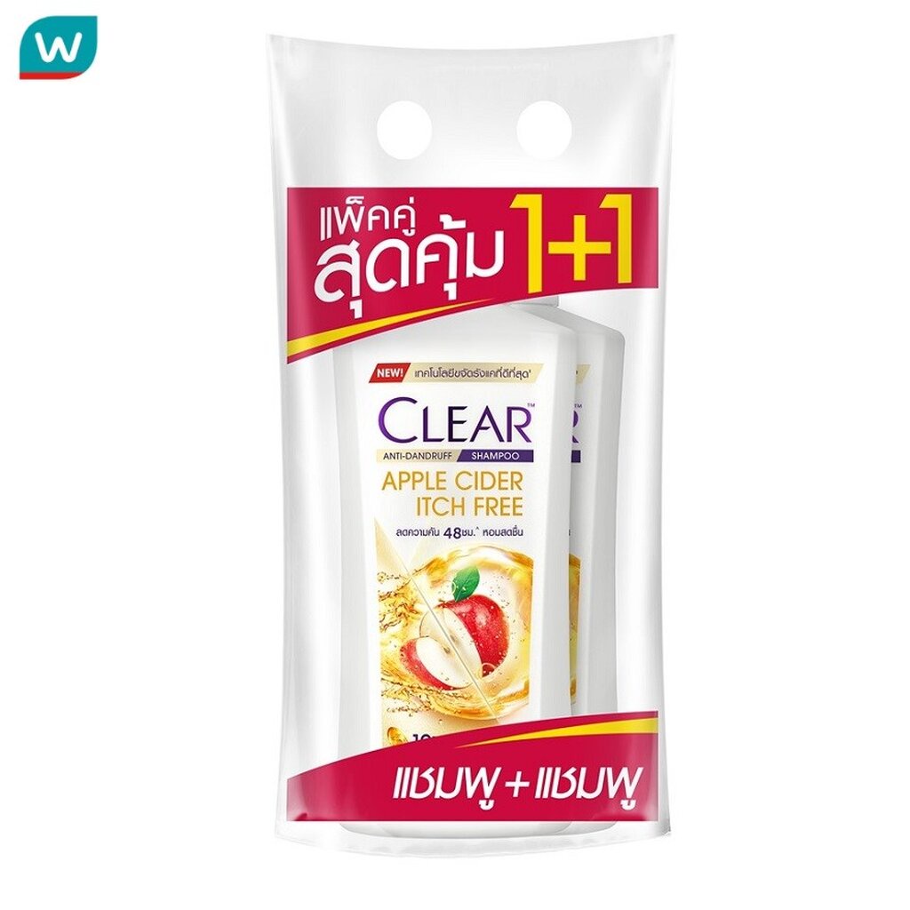 Clear เคลียร์ แชมพู แอนตี้แดนดรัฟ แอปเปิ้ลไซเดอร์ อิทช์ฟรี 350 มล. แพ็คคู่
