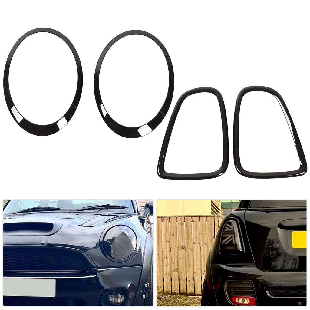 Tma ~ 4 ชิ้นกลอสสีดําไฟหน้าไฟท้ายล้อมรอบฝาครอบสําหรับ Mini R56 R57 R58 R59 Cooper S JCW 2007‐2015