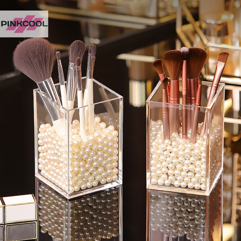 Pinkcool กล่องพลาสติกอะคริลิค สําหรับเก็บแปรงแต่งหน้า เครื่องสําอาง