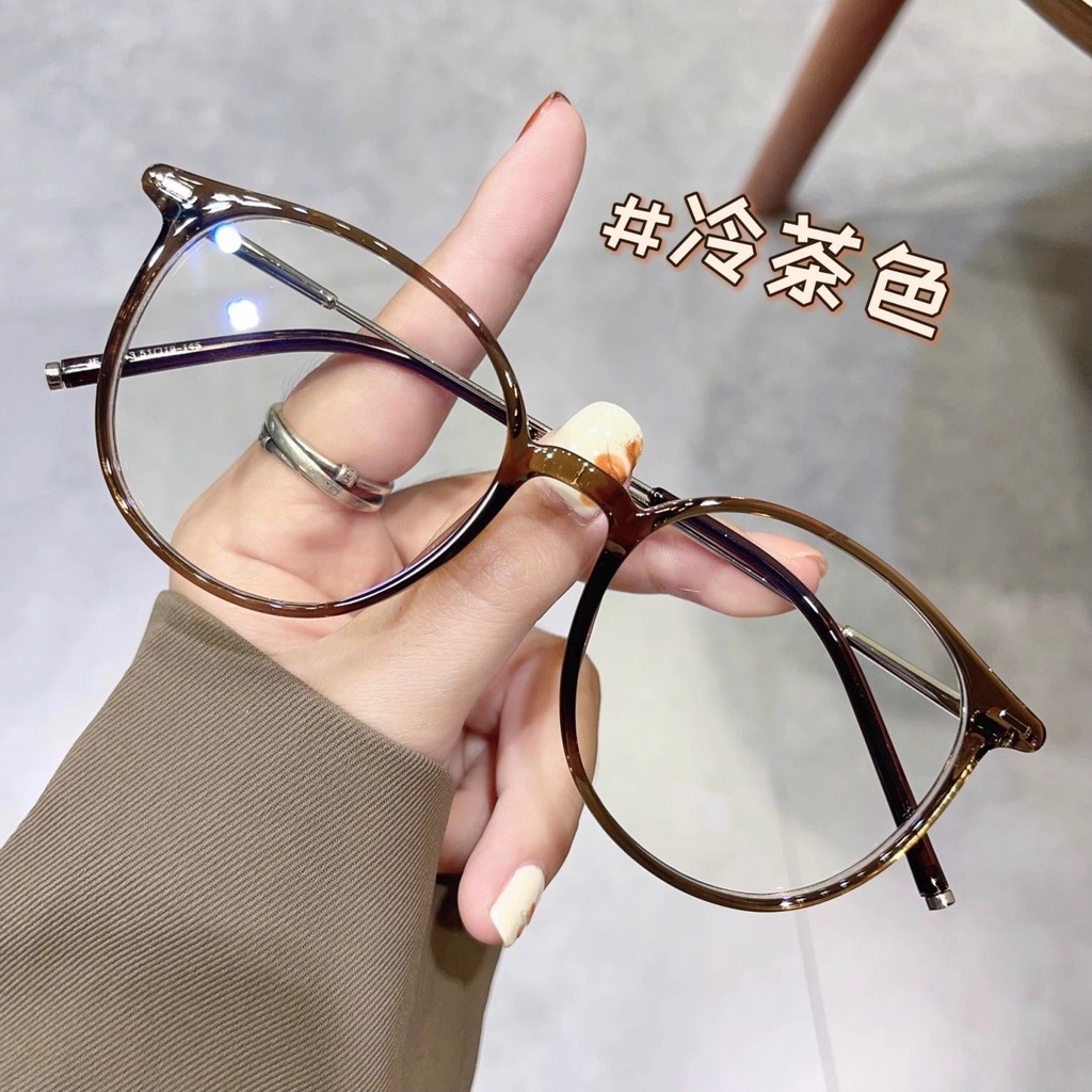 แว่นตาสายตาสั้น (0~6.0) กรอบวงรี สีน้ําตาลอ่อนพิเศษ ป้องกันแสงสีฟ้า สําหรับผู้หญิง