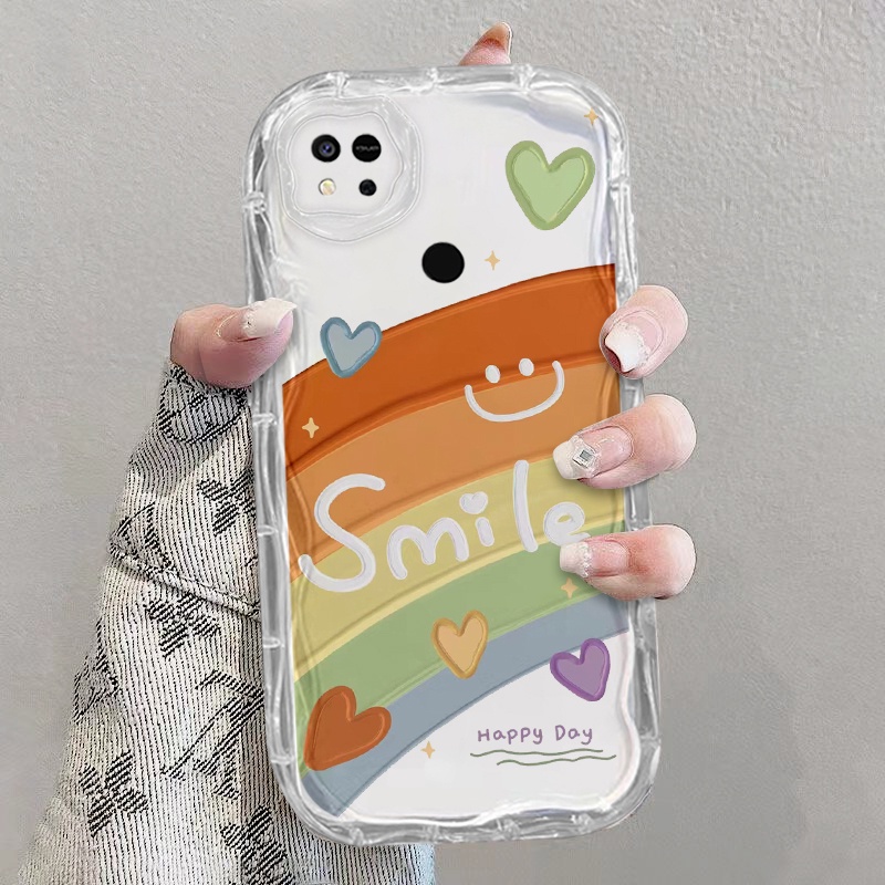 เคส Redmi 9C 10A ใส เคสโทรศัพท์ นิ่ม ความรู้สึกสูง แฟชั่น หยัก เคสโทรศัพท์ใส สายรุ้ง ดอกไม้