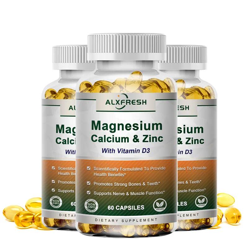 Alxfresh 3X แคลเซียมแมกนีเซียมสังกะสีวิตามิน D3 สําหรับส่งเสริมกระดูกและกล้ามเนื้อและระบบประสาทสุขภาพการเจริญเติบโตของเซลล์เพิ่มภูมิคุ้มกันอาหาร