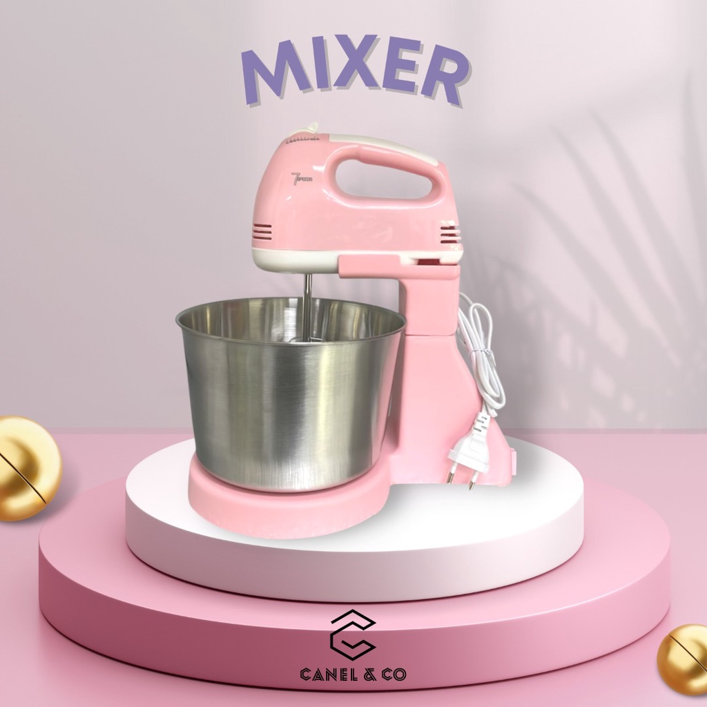 Pink เครื่องตีไข่ไฟฟ้า 7 ความเร็ว สําหรับผสมอาหาร เค้ก เบเกอรี่