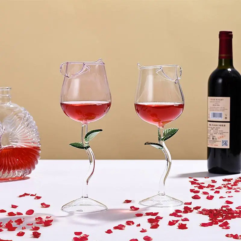 Rose Wine Glass Romantic Cocktail Red Wine Glass 150/400ml Rose Flower Shaped Juice Champagne Glass 
