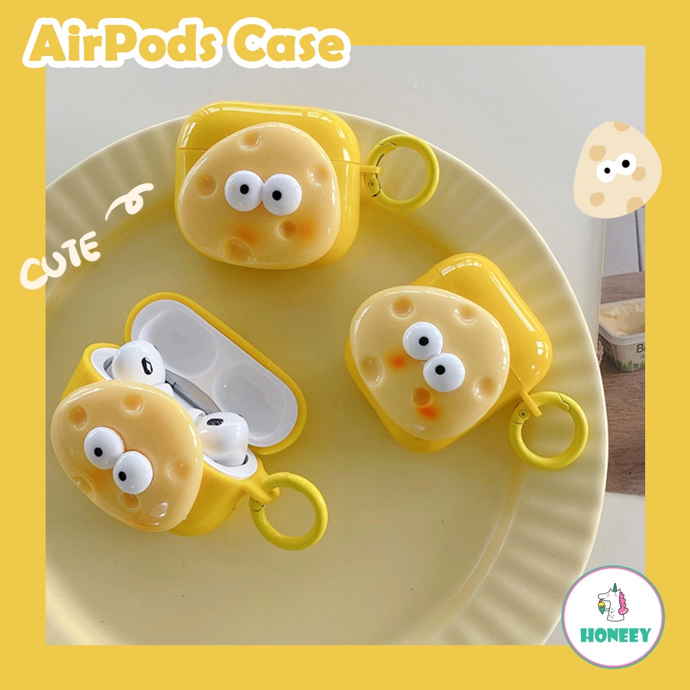 เคสหูฟัง ซิลิโคนนิ่ม ลายการ์ตูนชีสสีเหลืองน่ารัก พร้อมพวงกุญแจ สําหรับ Airpods Pro 1 2 3