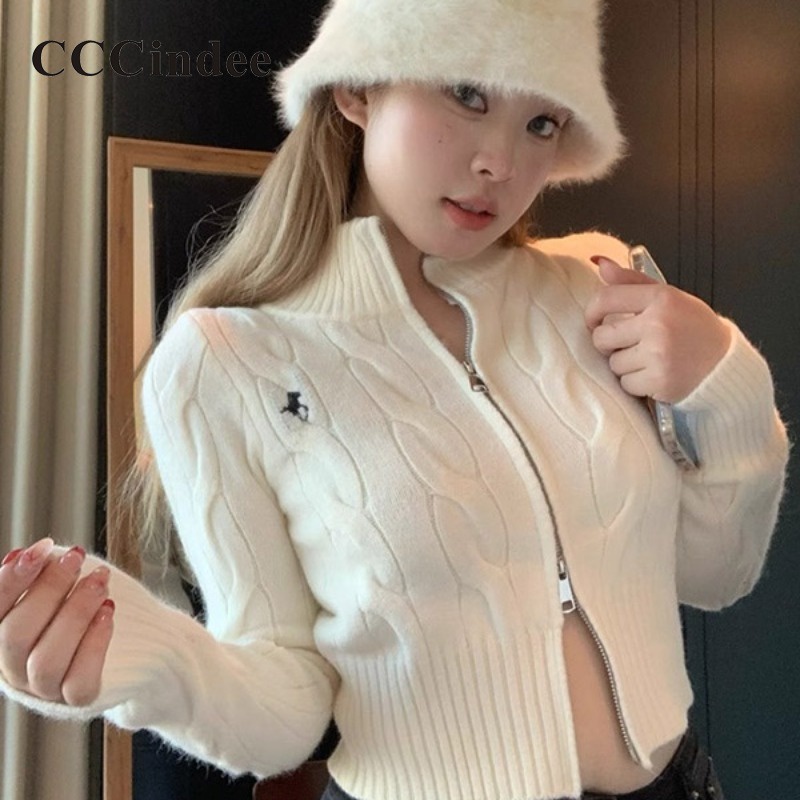 Cccindee เสื้อคาร์ดิแกน แขนยาว มีซิป สีพื้น เข้ากับทุกการแต่งกาย แฟชั่นสําหรับผู้หญิง 2024
