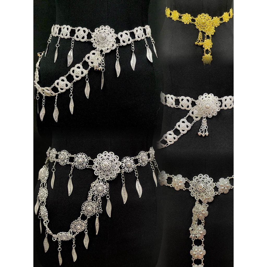 ชุดไทย จี้ใบไม้เข็มขัด ดอกไม้อีสานชุดล้านนาข็มขัด สีทอง สีเงิน สีดำ เลือก ได้