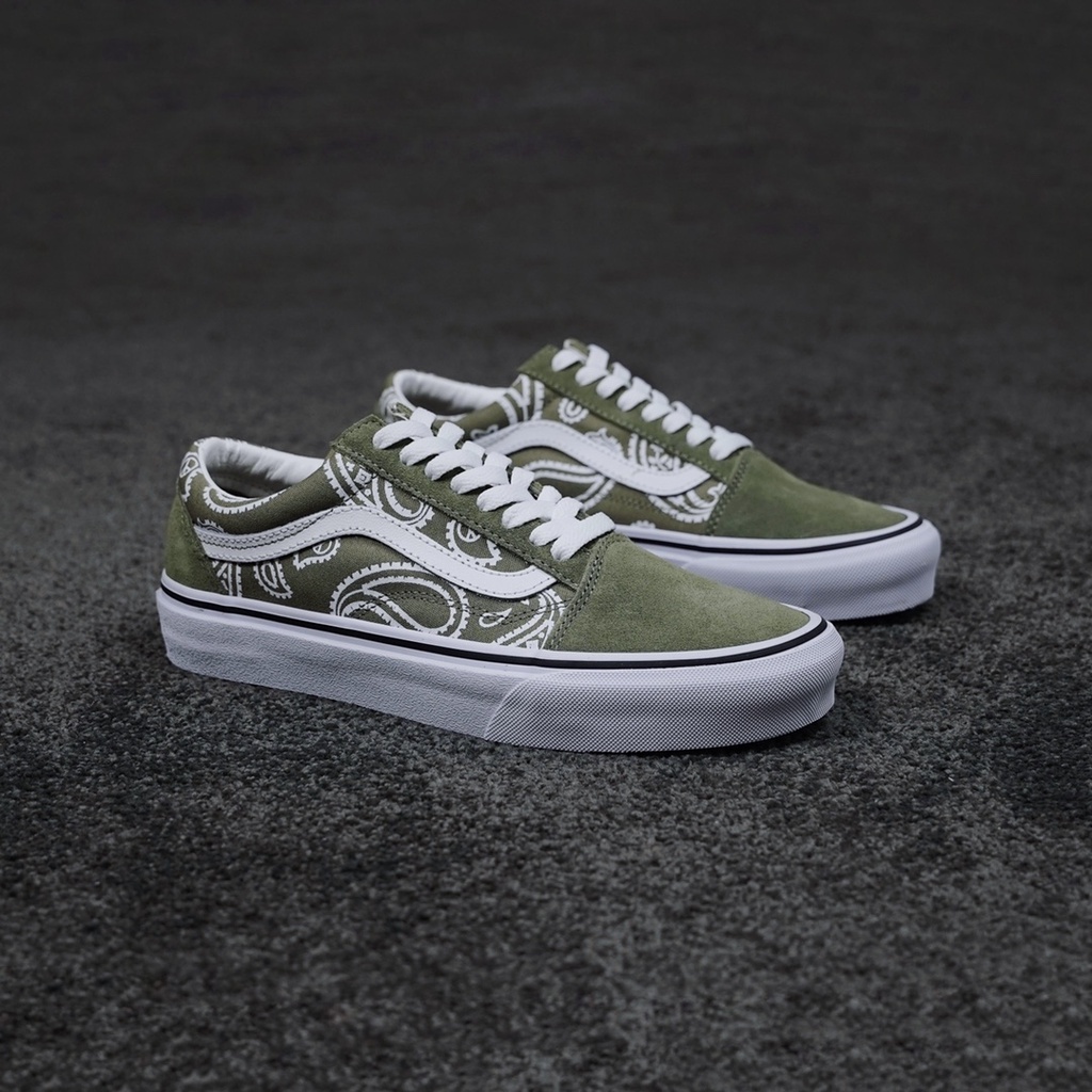 Military green Vans Old Skool Cashew flower casual canvas shoes Casual and versatile comfortable an