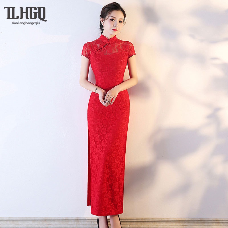 Tian-lianghaogeqiu ชุดกี่เพ้า แต่งลูกไม้ แฟชั่นฤดูร้อน