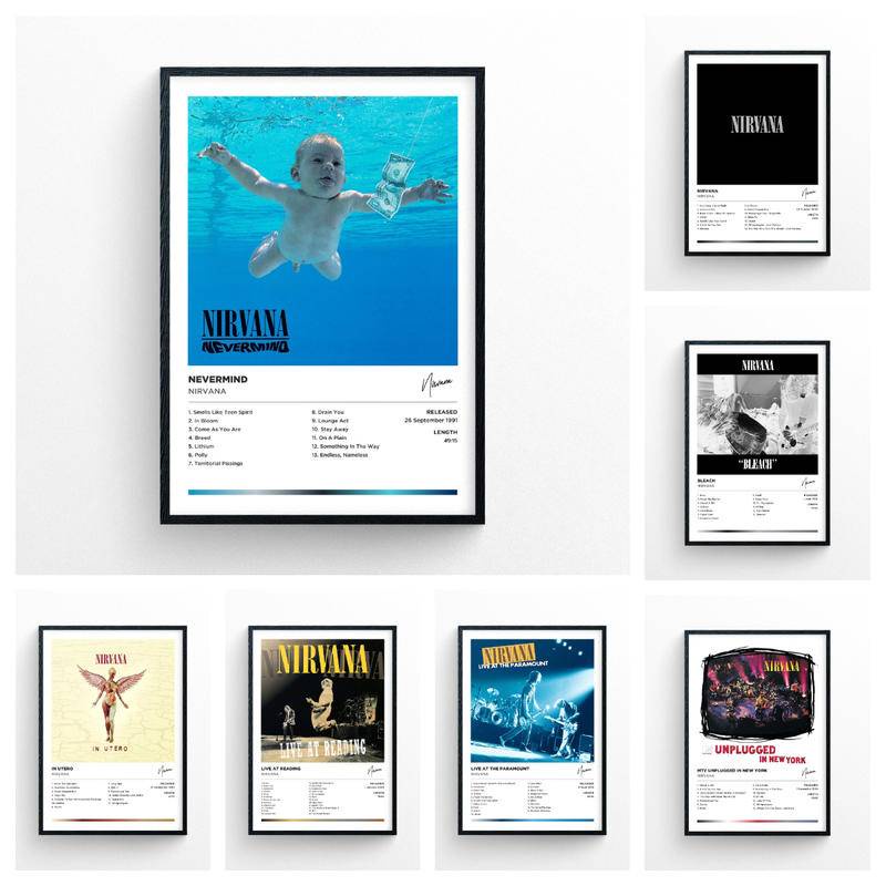 Nirvana - อัลบั้มภาพผ้าใบ พิมพ์ลายเพลง สไตล์มินิมอล สําหรับตกแต่งผนังบ้าน
