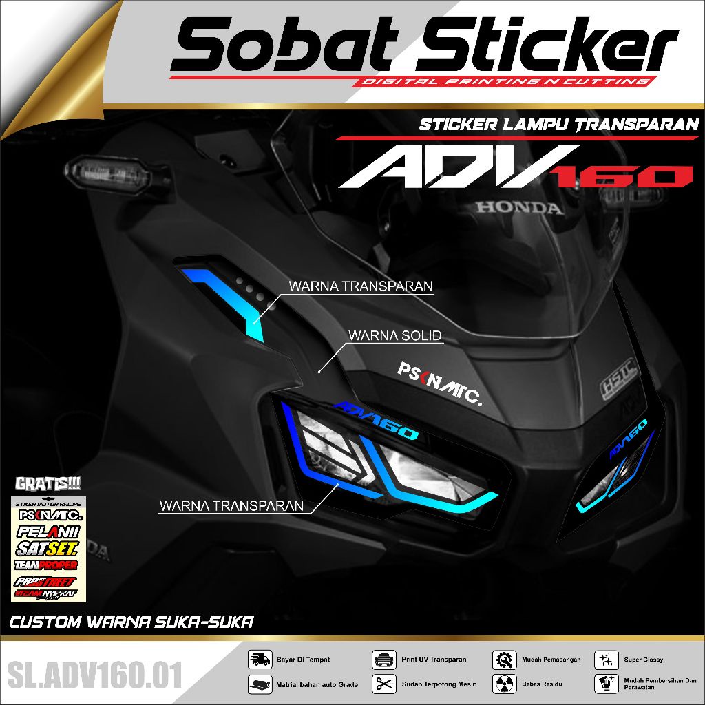 Adv 160 Lamp Sticker/Variation Of Transparent UV Eyebrow Lamp Motorcycle Honda ADV 160 New/Sb Buddy 