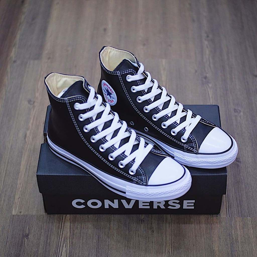 Converse All Star Classic Black White Leather High Fashion   รองเท้า Hot sales